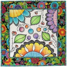Bright Watercolor Doodle Painted Flowers Quilt