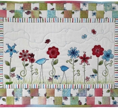 Red and Blue Whimsical Flowers and Birds Rectangular Quilt_edit